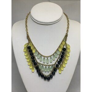 Lia Sophia Layered Bib Necklace Yellow And Blue Cascading Teardrop Beads (1932)
